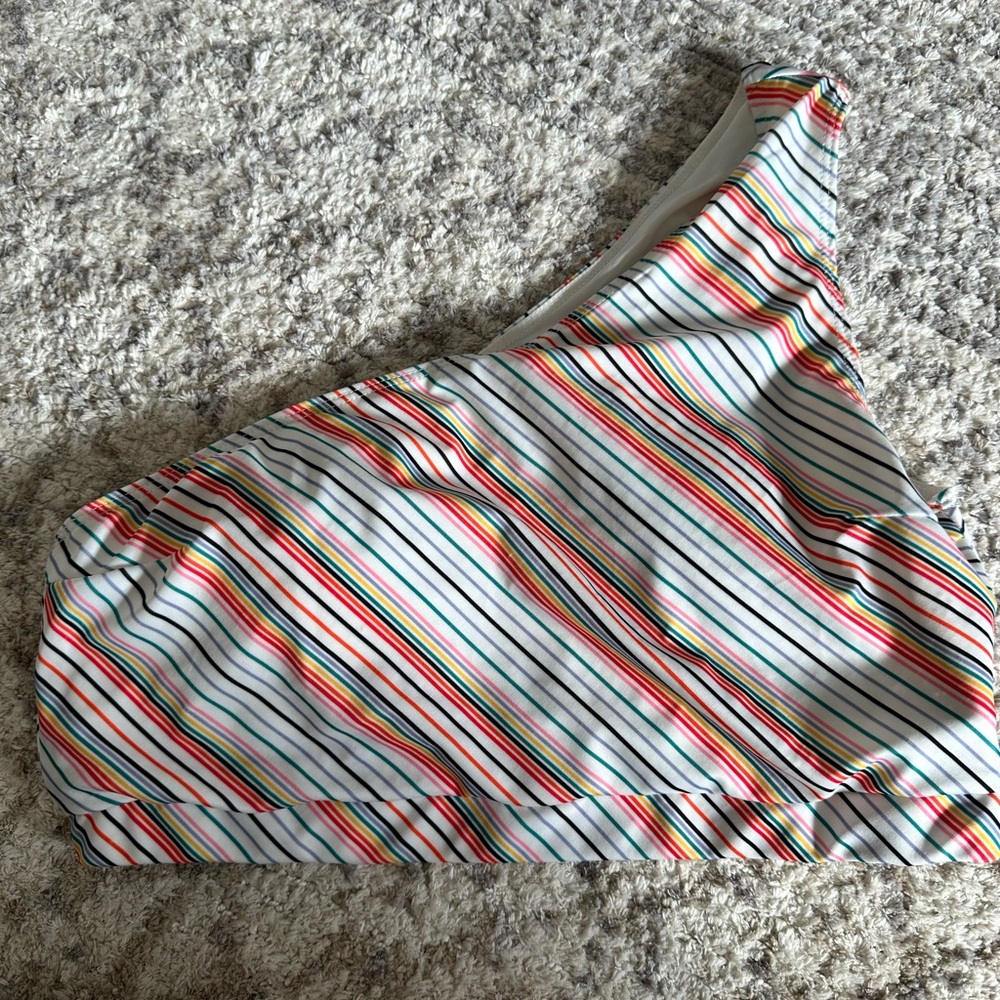 Striped One-Shoulder Swim Top